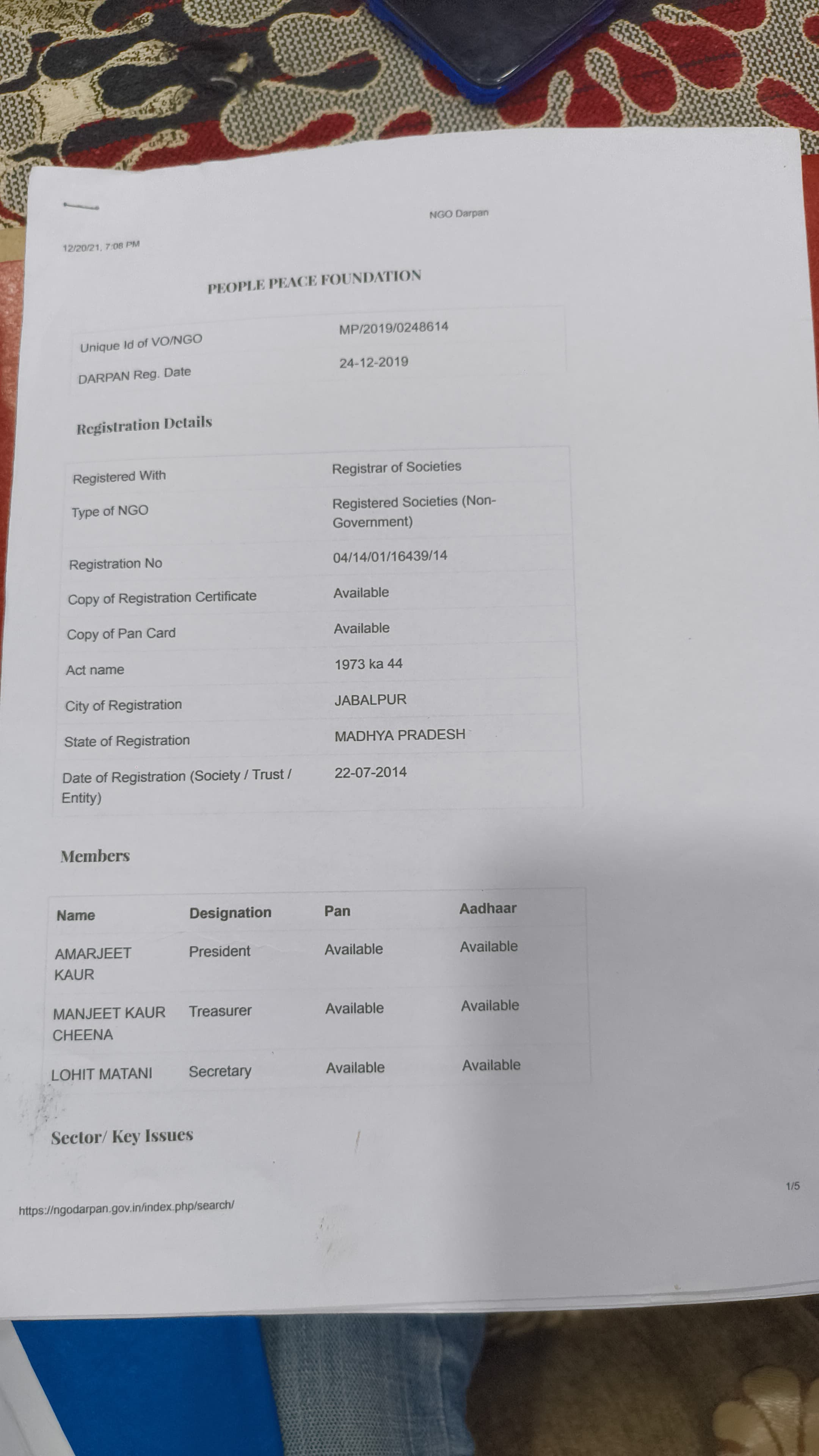 NITI Aayog NGO Darpan Registration Certification